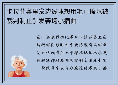 卡拉菲奥里发边线球想用毛巾擦球被裁判制止引发赛场小插曲